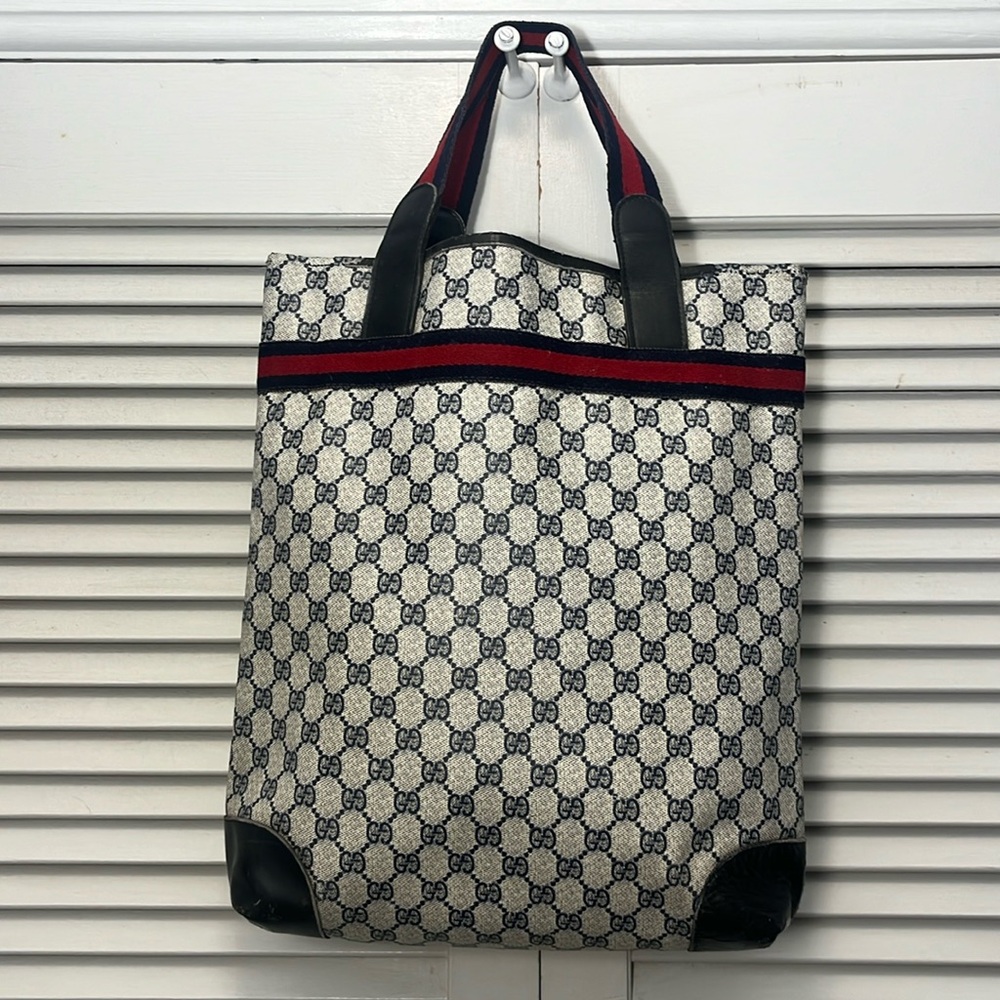 Gucci Navy Canvas Web Tote